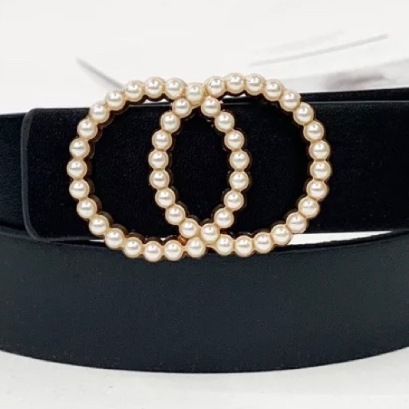 PEARL BUCKLE BLACK BELT DOUBLE CIRCLE - Picture 3 of 4